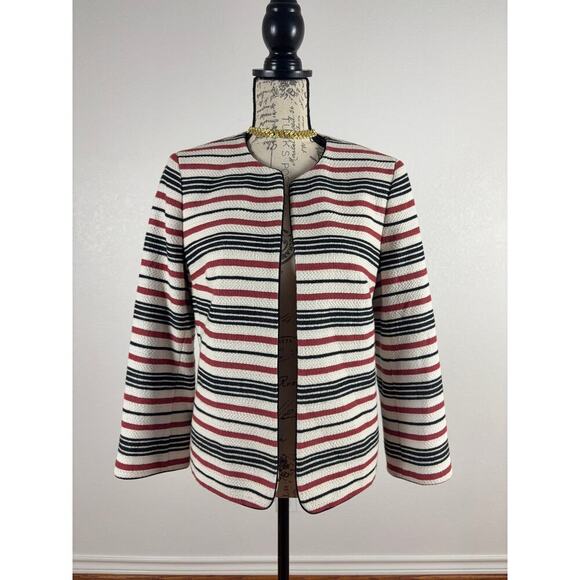 B9 Anne Klein Open Striped Blazer Jacket Womens 10 Office Siren Academia Preppy - Picture 2 of 8